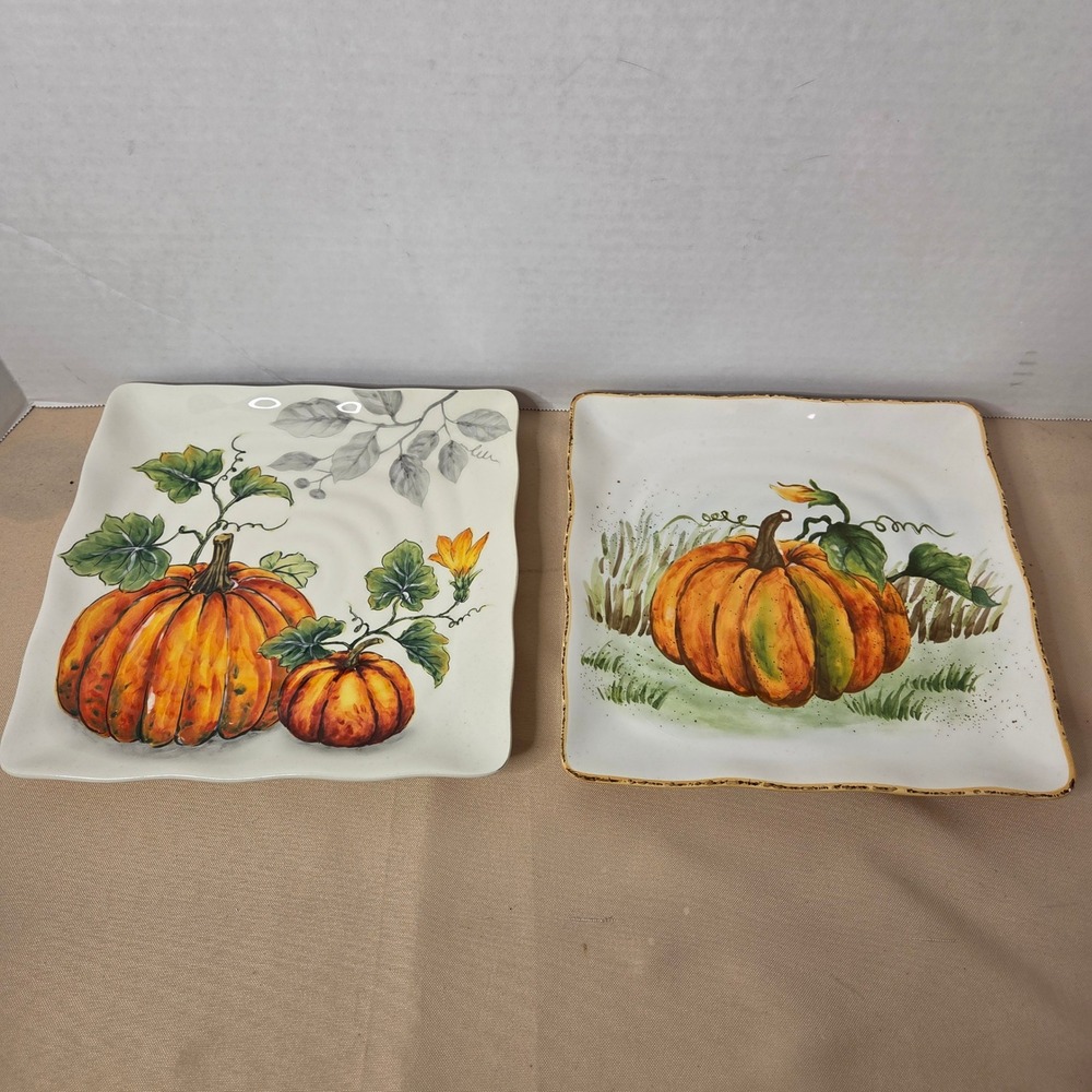 Maxcera Fall Pumpkin Harvest Square Plates salad/appetizer Autumn Thanksgiving